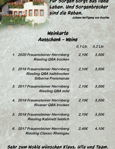 Weinkarte Ausschankweine - Schneiders Weinschlösschen