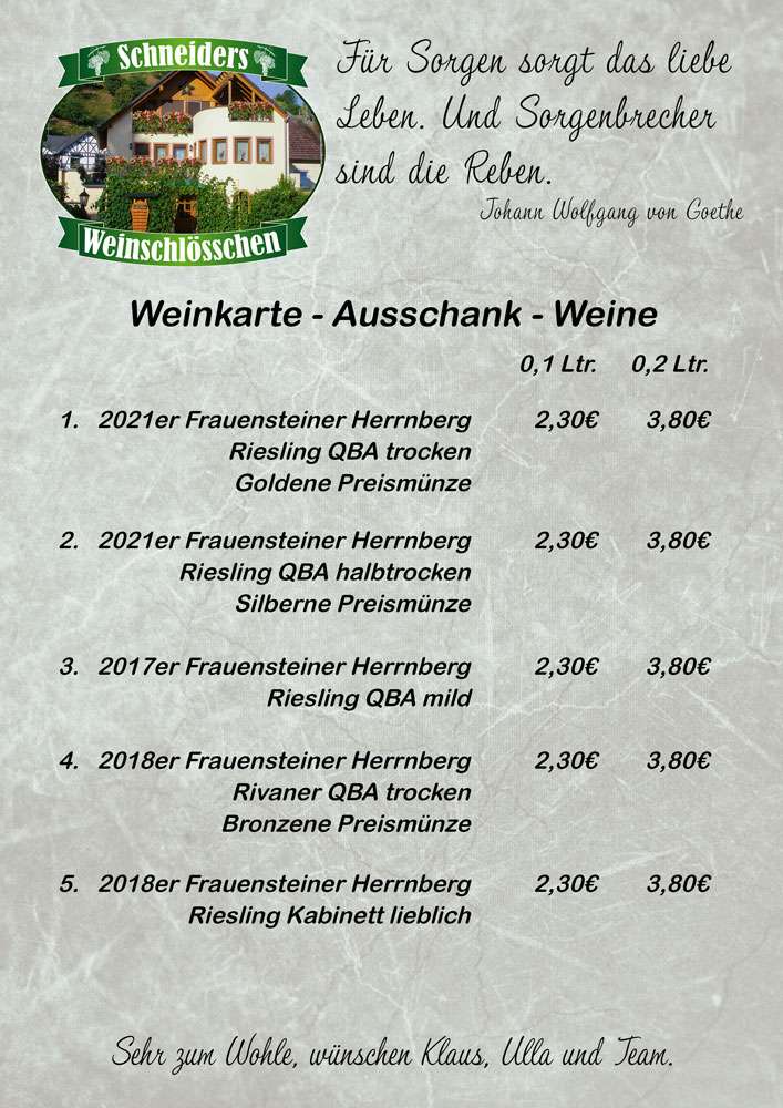 Weinkarte 1 / Schneiders Weinschlösschen