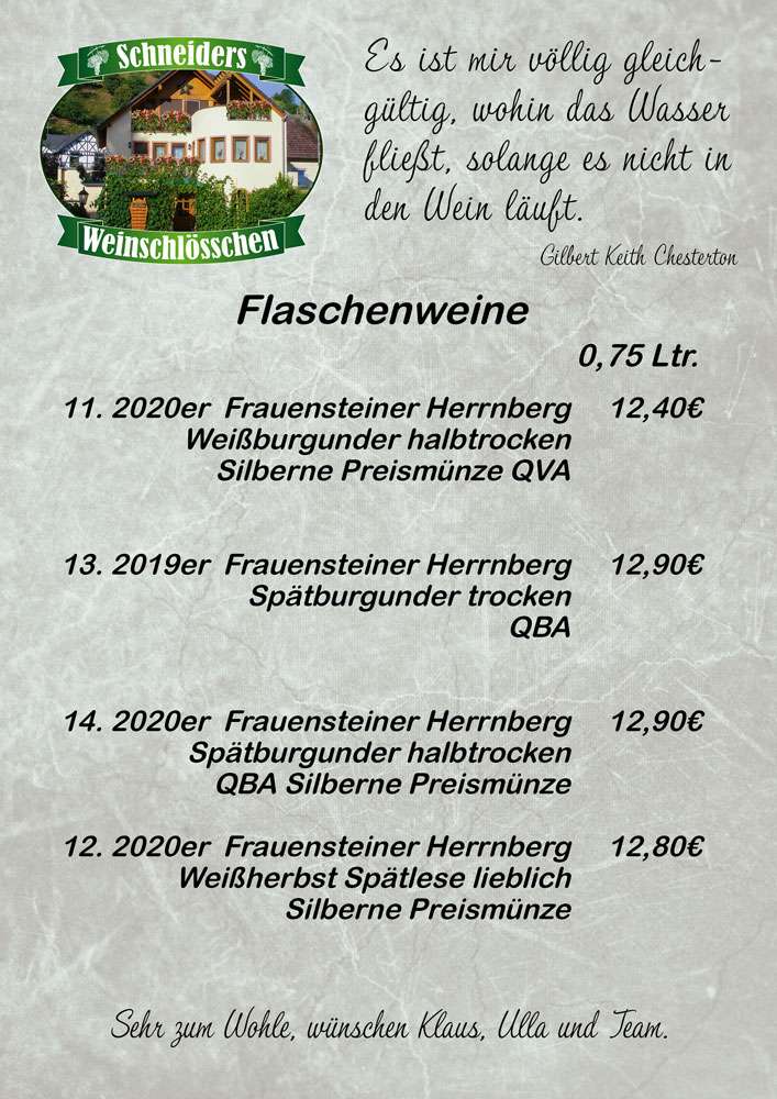 Flaschenweine / Schneiders Weinschlösschen